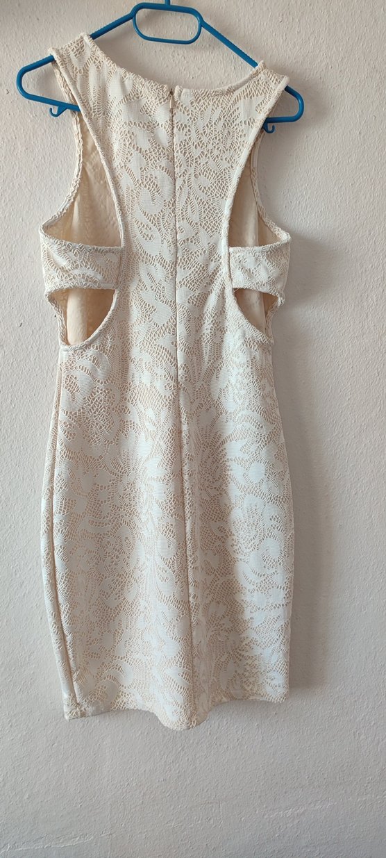 Dantel Detaylı Beyaz Mini  Elbise - Görsel 2