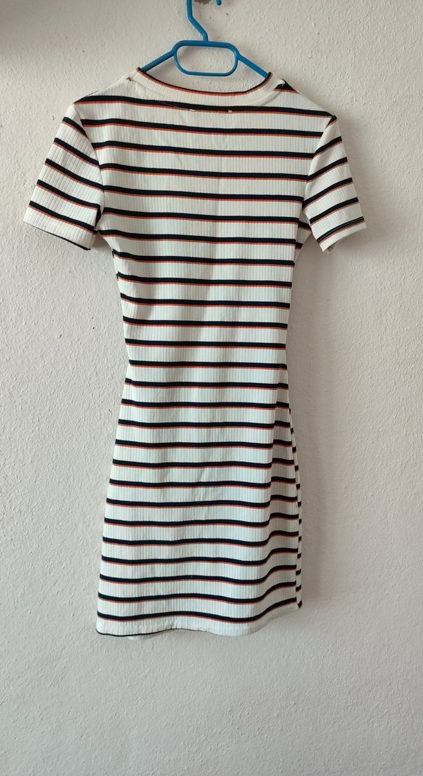 Çizgili, Kısa Kollu Mini Elbise - Görsel 4