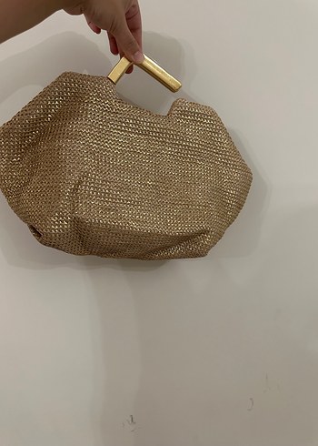 Altın Renkli Kadın Keten Clutch Çanta - Görsel 6