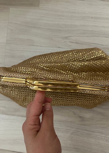 Altın Renkli Kadın Keten Clutch Çanta - Görsel 3