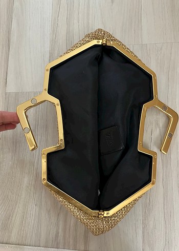 Altın Renkli Kadın Keten Clutch Çanta - Görsel 2