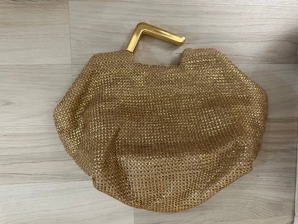 Altın Renkli Kadın Keten Clutch Çanta - Görsel 4