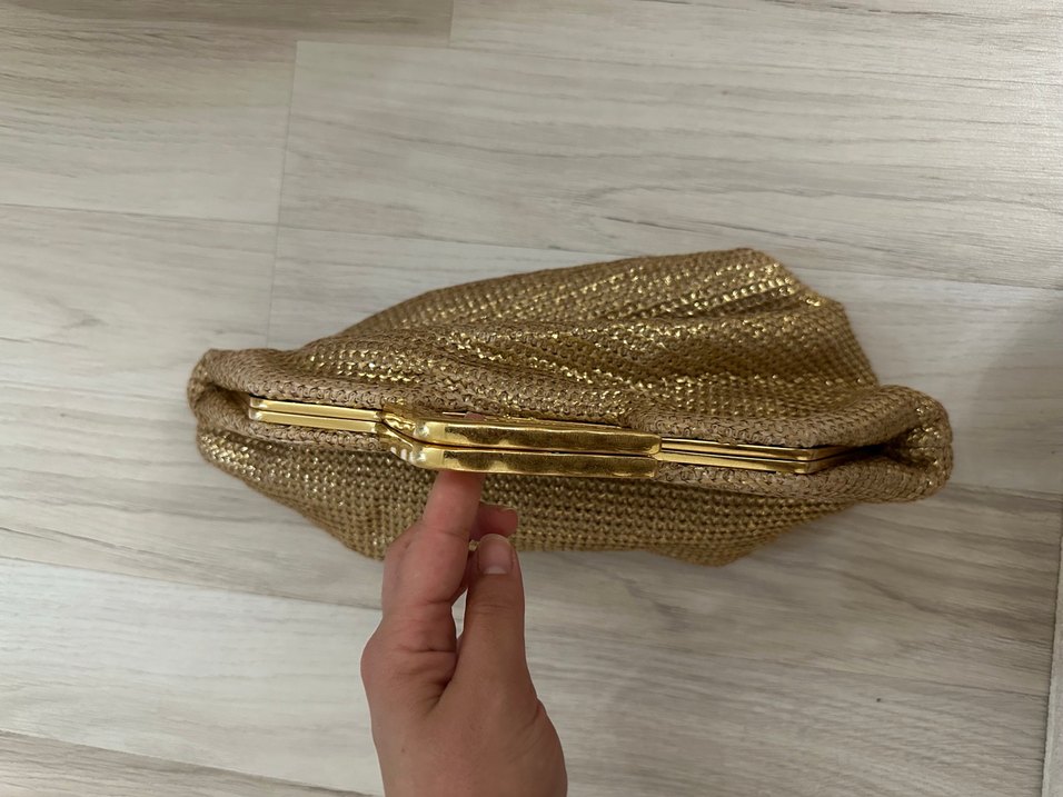 Altın Renkli Kadın Keten Clutch Çanta - Görsel 3