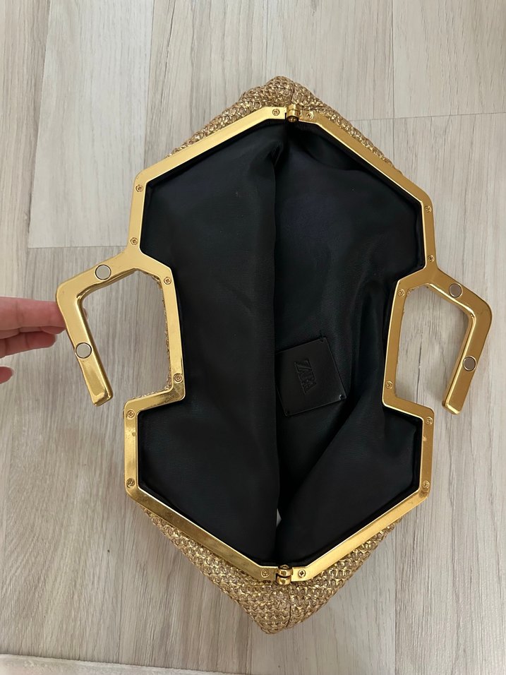 Altın Renkli Kadın Keten Clutch Çanta - Görsel 2