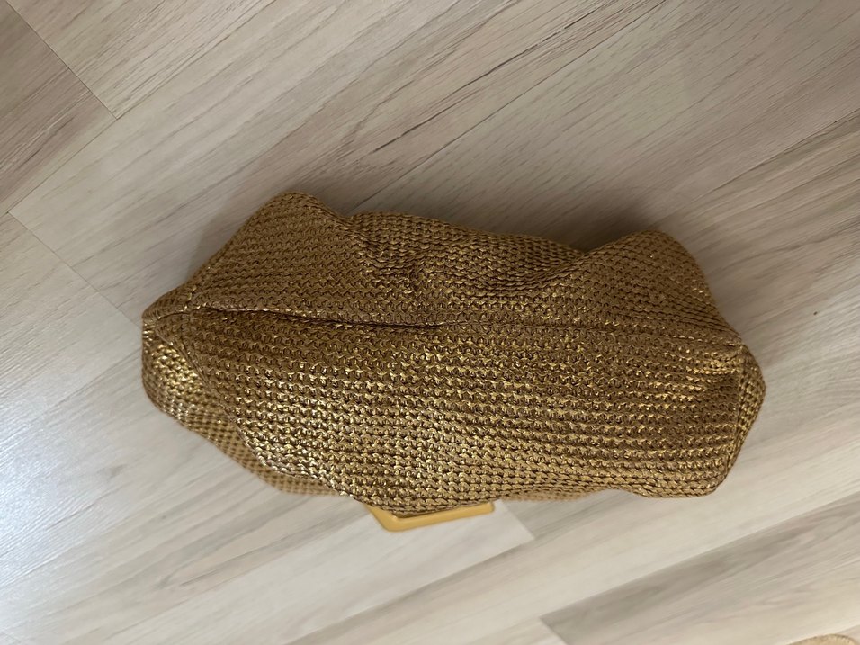 Altın Renkli Kadın Keten Clutch Çanta - Görsel 5