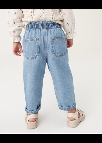 Zara Nakışlı Düğmeli Kız Denim Pantolon