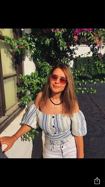 Çizgili Düşük Omuz Kemerli Karpuz Kol Bluz