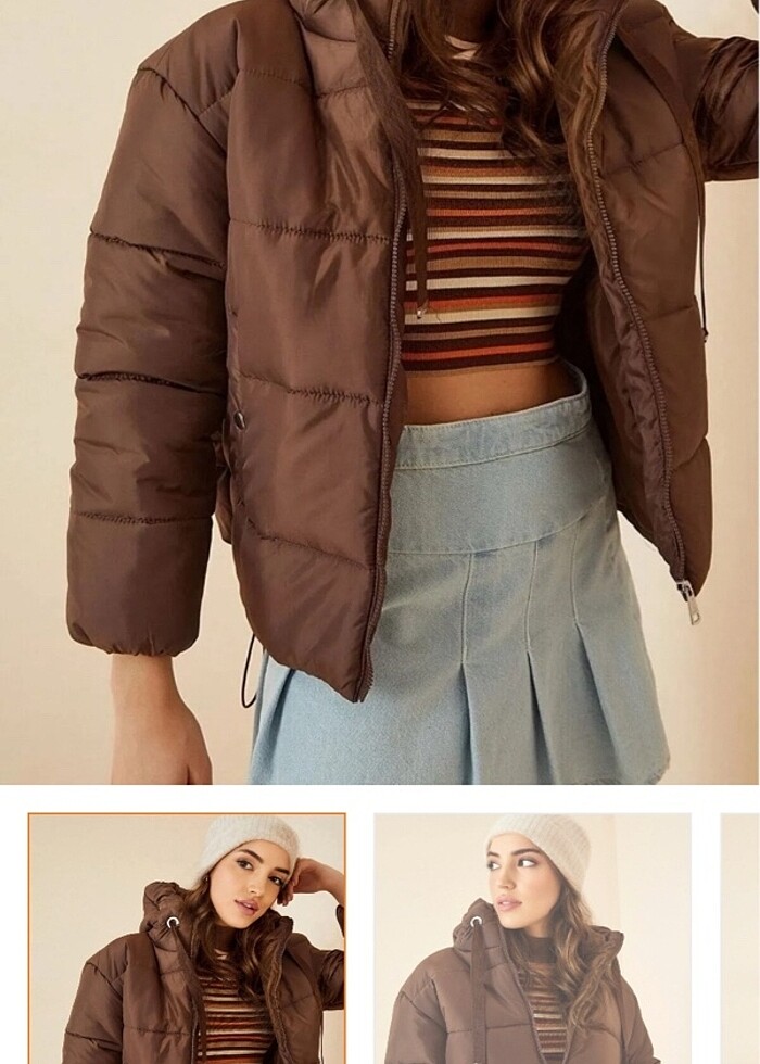 Kahverengi şişme mont - Görsel 2