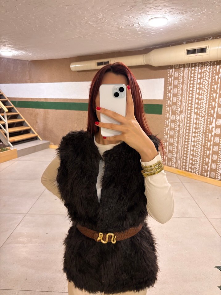 Acı kahve Kürk Yelek - Görsel 2