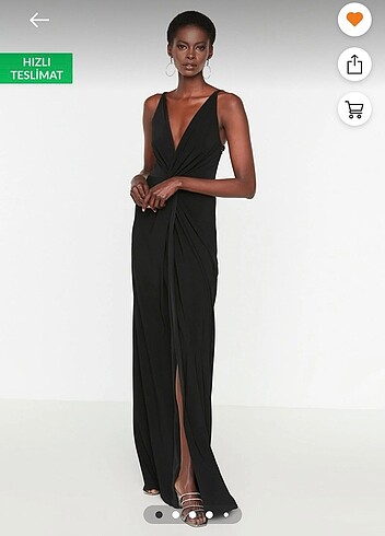 Siyah Drape Detaylı Abiye