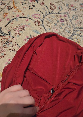 Kırmızı Drapeli Straplez Kadın Bluz - Görsel 3