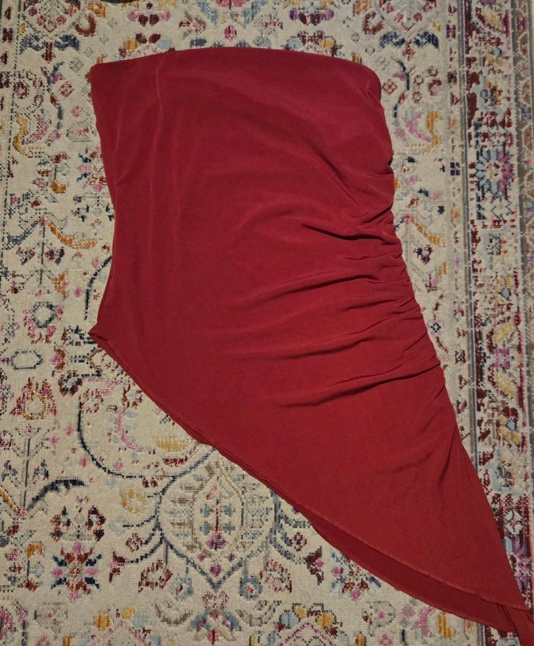 Kırmızı Drapeli Straplez Kadın Bluz - Görsel 2