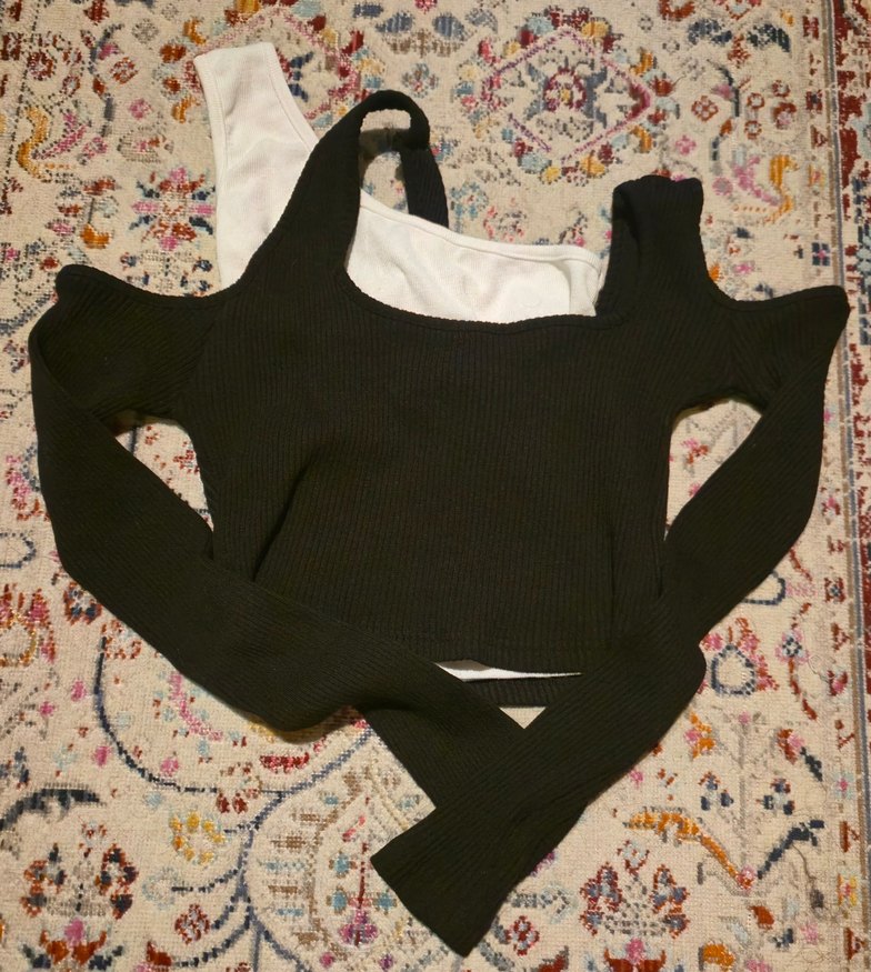 Siyah Asimetrik Crop bluz - Görsel 2