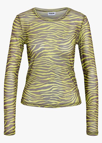 Sarı Zebra Desenli Tül Bluz
