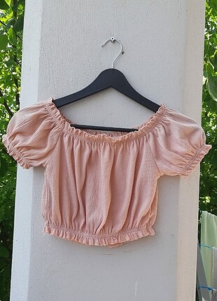 H&m pudra pembe omuzu düşük bluz