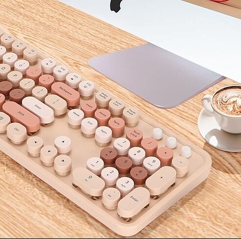  Beden Renk Kablosuz 104 Tuşlu Renkli Daktilo Mekanik Klavye Mouse Seti