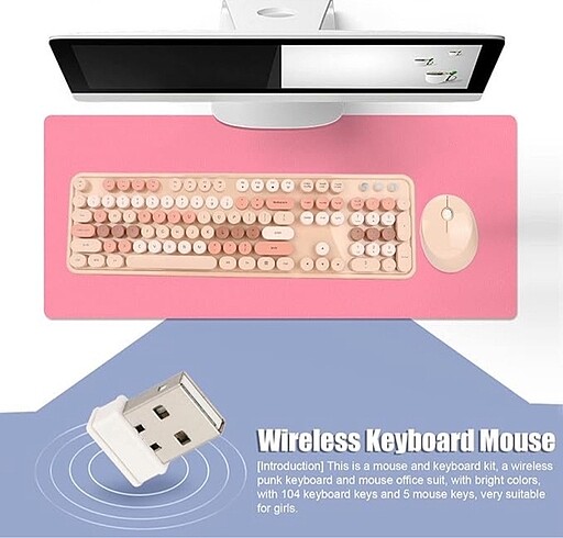 Kablosuz 104 Tuşlu Renkli Daktilo Mekanik Klavye Mouse Seti - Görsel 5