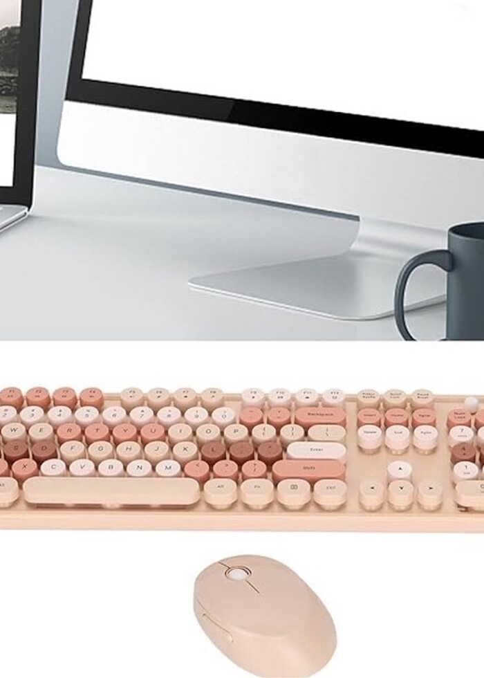 Kablosuz 104 Tuşlu Renkli Daktilo Mekanik Klavye Mouse Seti - Görsel 2