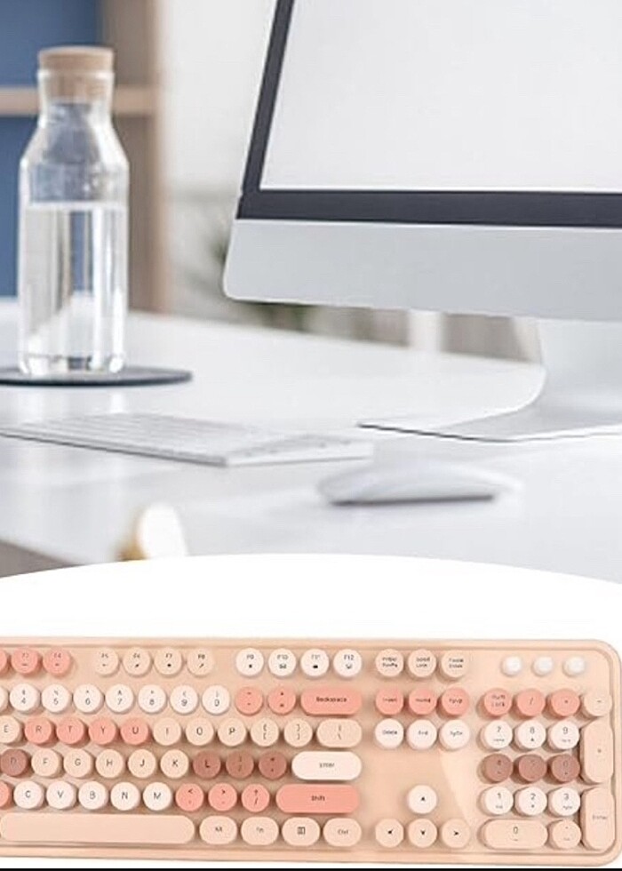 Kablosuz 104 Tuşlu Renkli Daktilo Mekanik Klavye Mouse Seti - Görsel 3