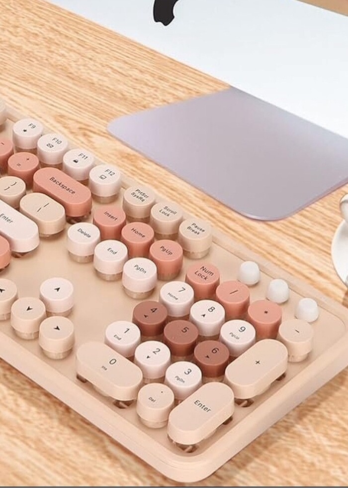 Kablosuz 104 Tuşlu Renkli Daktilo Mekanik Klavye Mouse Seti - Görsel 4