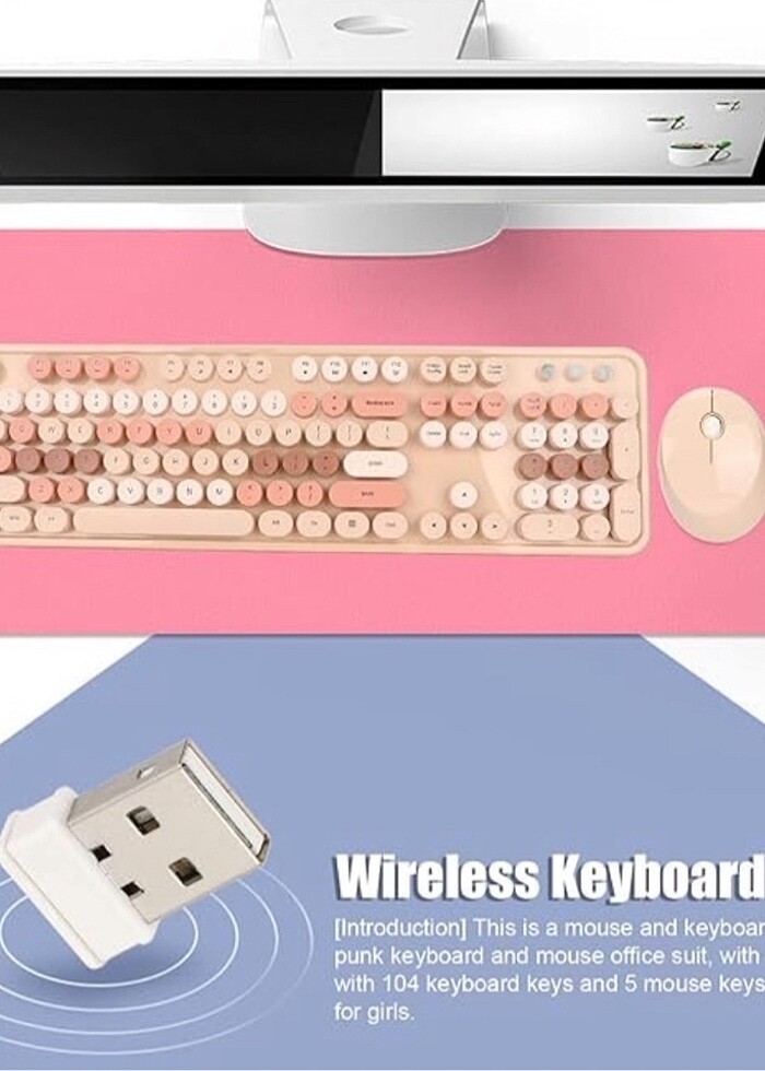 Kablosuz 104 Tuşlu Renkli Daktilo Mekanik Klavye Mouse Seti - Görsel 5