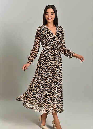 S beden leopar elbise 