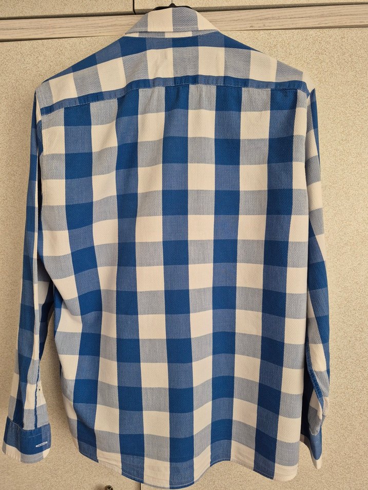 Mavi Kareli Pamuklu Uzun Kollu Erkek Gömlek - Görsel 2