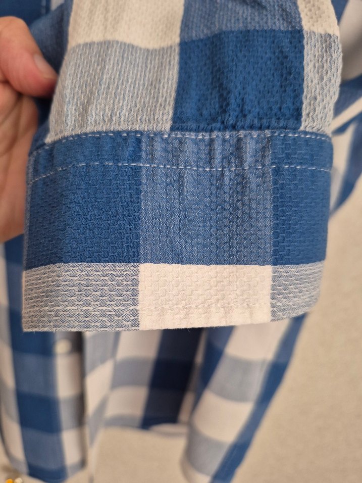 Mavi Kareli Pamuklu Uzun Kollu Erkek Gömlek - Görsel 3