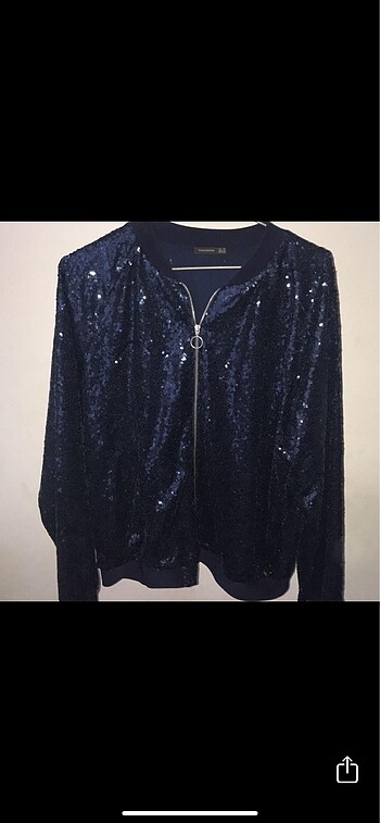 Paulmark Lacivert pullu parlak bomber ceket