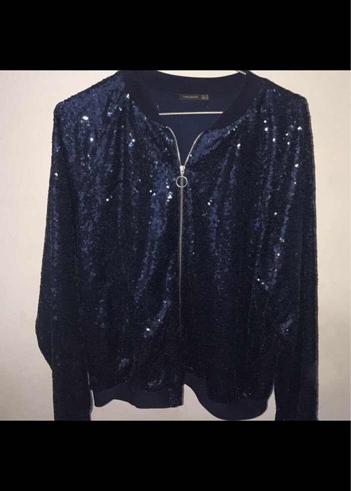 Lacivert pullu parlak bomber ceket - Görsel 2