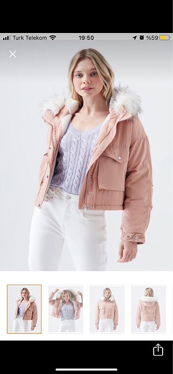Pembe kürklü pembe mont - Görsel 3