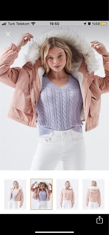 Pembe kürklü pembe mont - Görsel 2