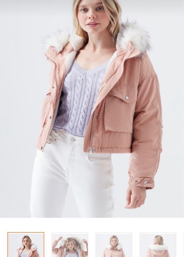 Pembe kürklü pembe mont - Görsel 3