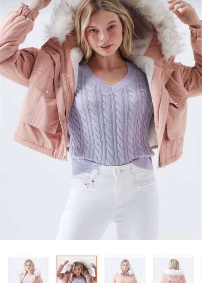 Pembe kürklü pembe mont - Görsel 2