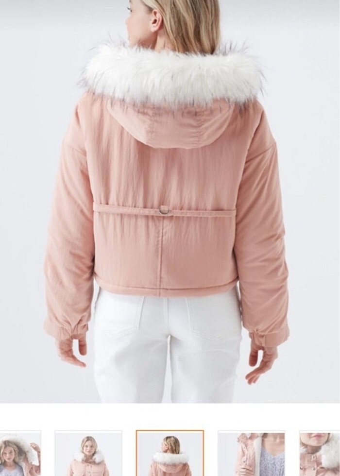 Pembe kürklü pembe mont - Görsel 4