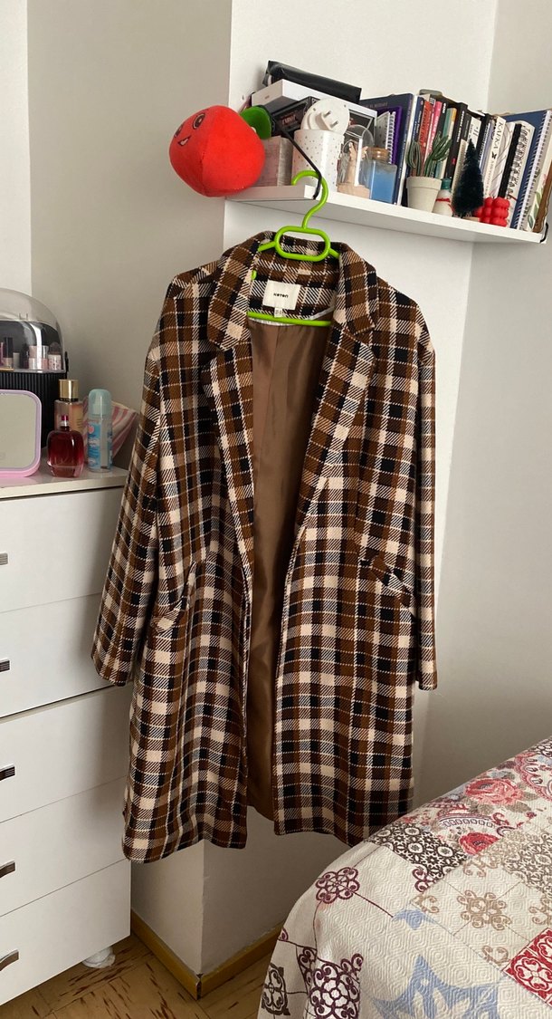 Ekoseli uzun kaşe kaban - Görsel 2