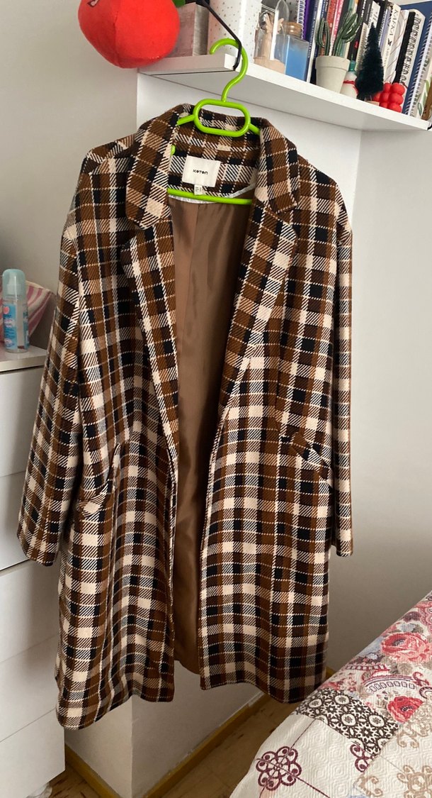 Ekoseli uzun kaşe kaban - Görsel 5