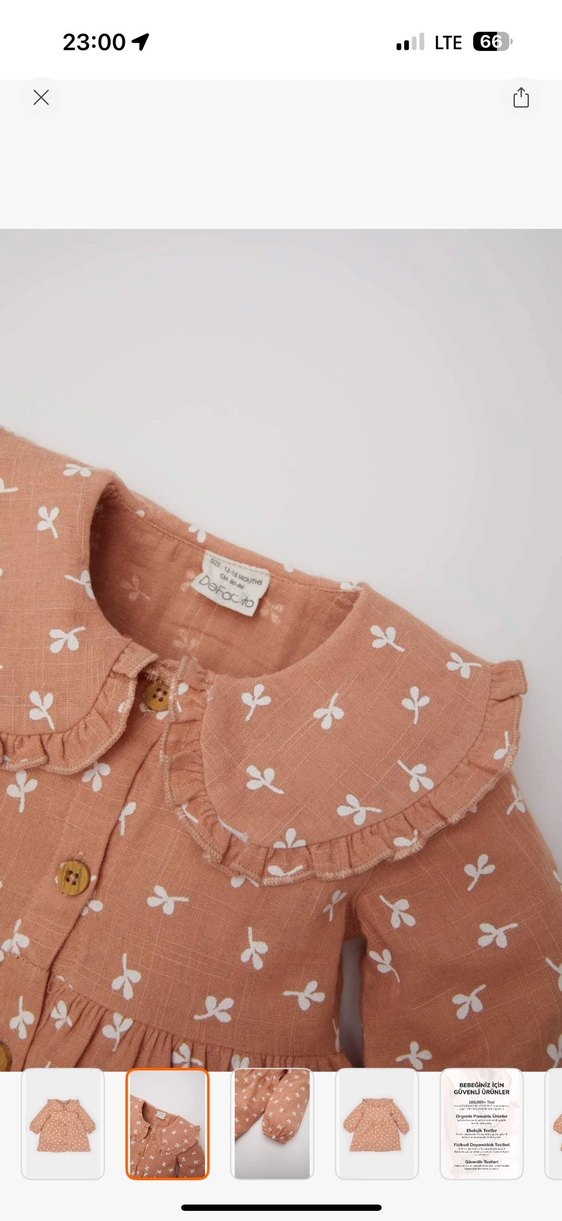 Uzun Kollu Bej Kız Çocuk Elbise - Görsel 2