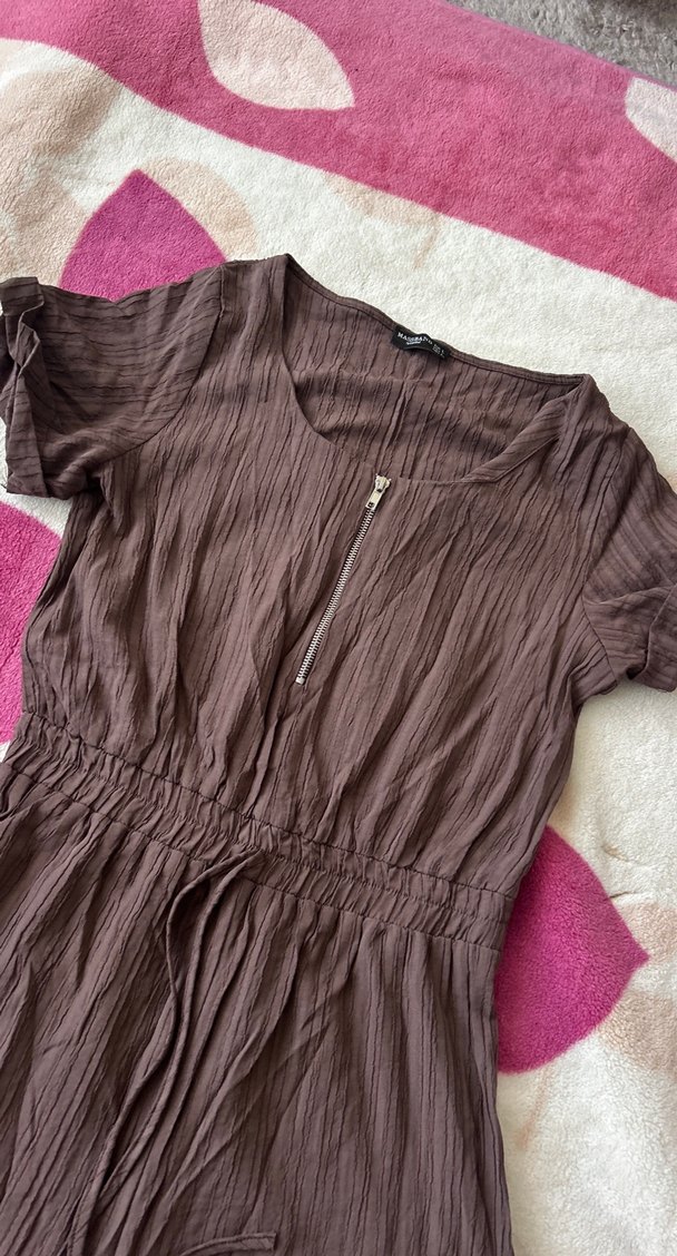 Kahverengi Keten Kadın Tulum - Görsel 2