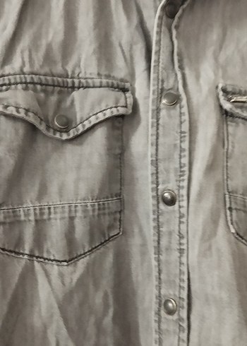 Gri Denim Uzun Kollu Erkek kot Gömlek - Görsel 2