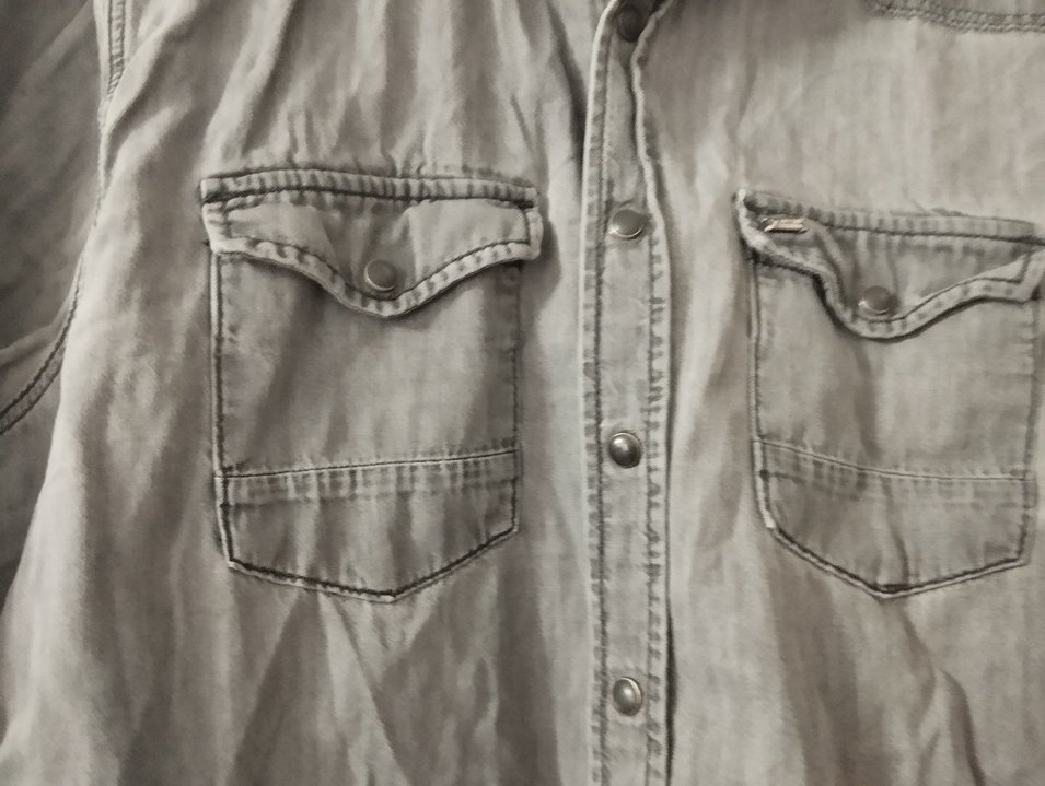 Gri Denim Uzun Kollu Erkek kot Gömlek - Görsel 2