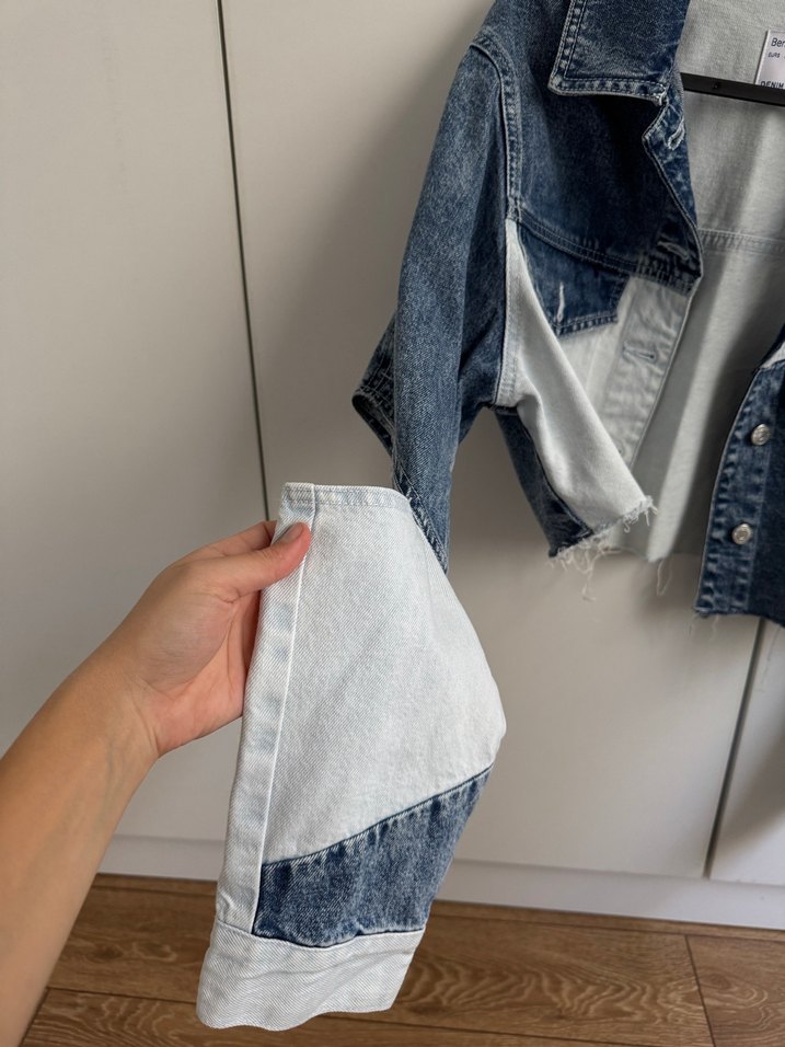 Bershka İki renkli Kot Ceket - Görsel 3