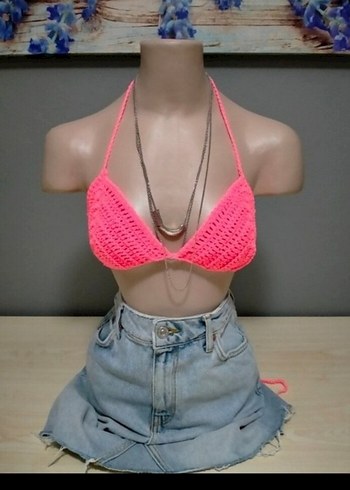 Neon Pembe Bohem Bikini Üstü