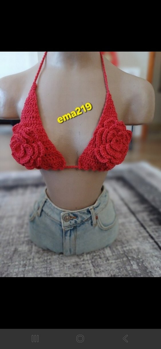 Kırmızı Dantelli Bohem Mini Bikini Üstü - Görsel 2