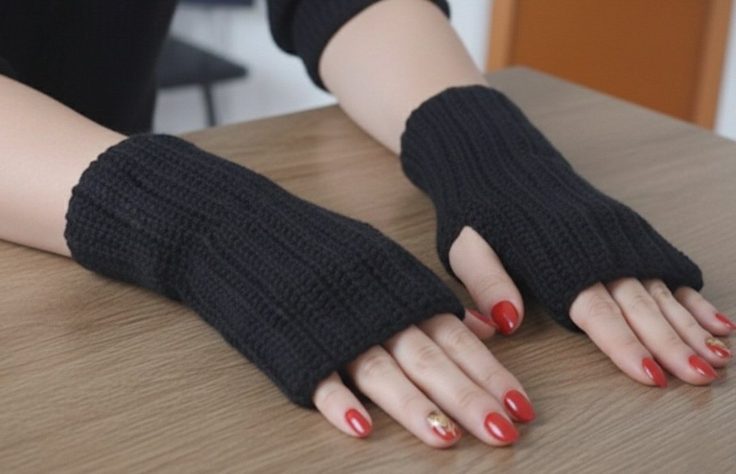 Siyah Örgü Parmaksız Eldiven - Görsel 2