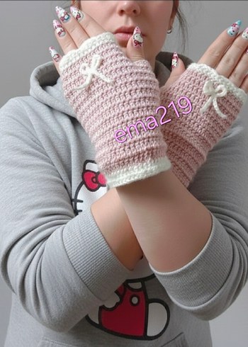 Pembe Örgü Bayan Eldiven - Görsel 2