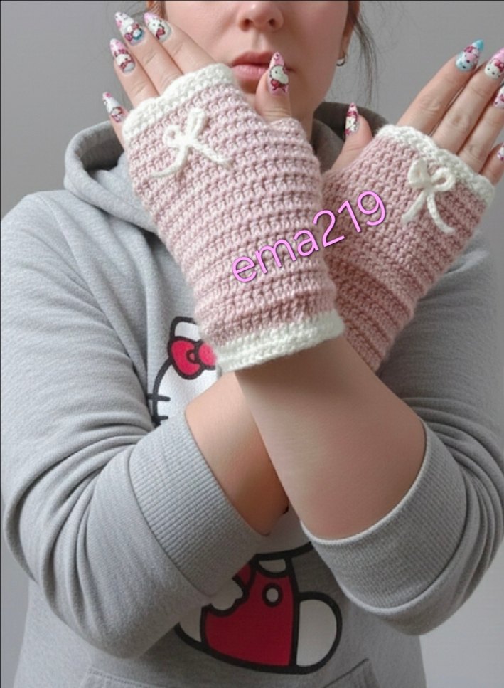Pembe Örgü Bayan Eldiven - Görsel 2