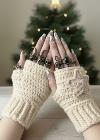 Renkli Örgü Bohem Kadın Eldivenleri - Görsel 6