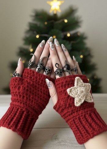 Renkli Örgü Bohem Kadın Eldivenleri - Görsel 2