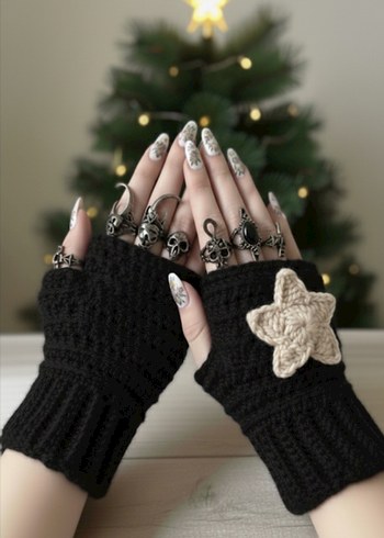 Renkli Örgü Bohem Kadın Eldivenleri - Görsel 5